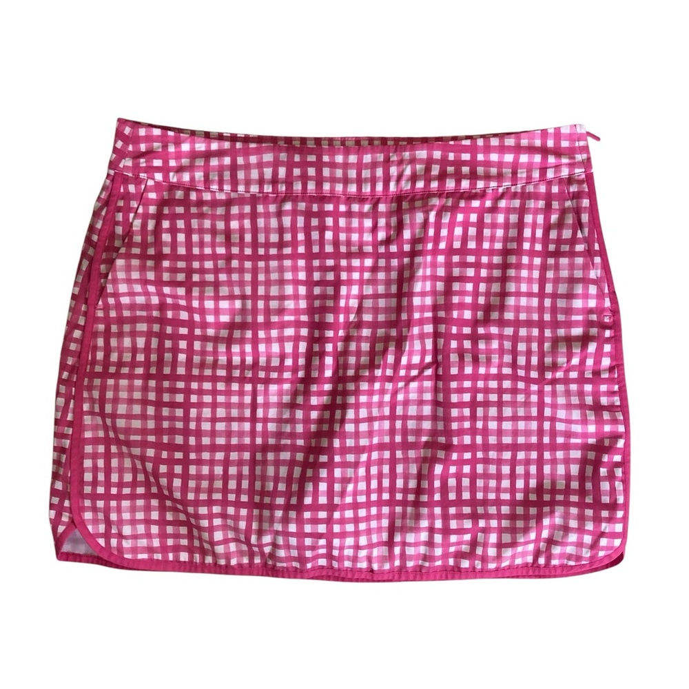 vineyard vines pink white Gingham Printed golf activewear skort sz 16